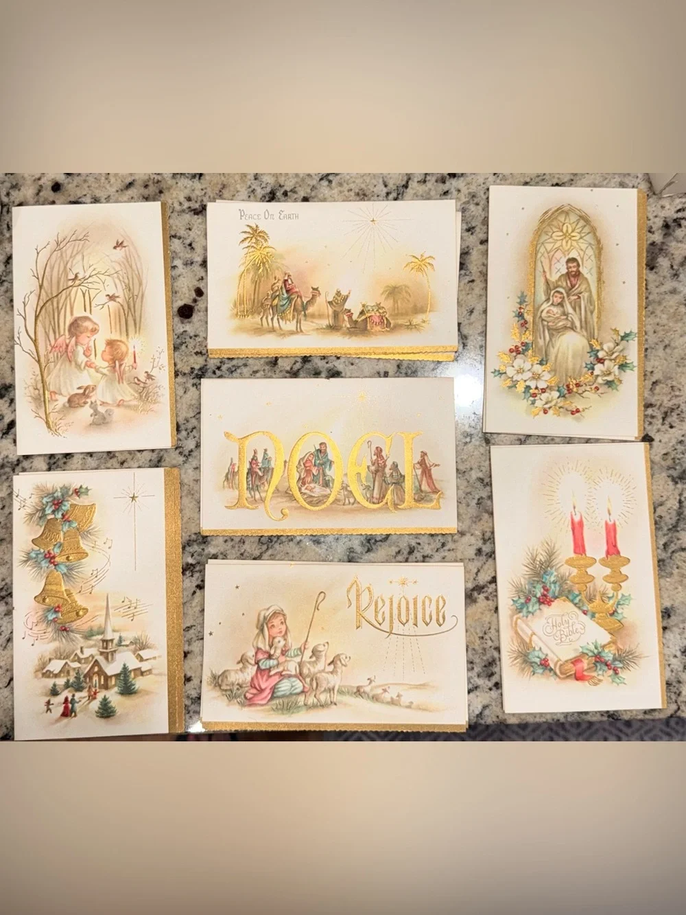 Vintage Quality Crest Holy Night Christmas Cards 20 Cards 18 Envelopes Gold Foil